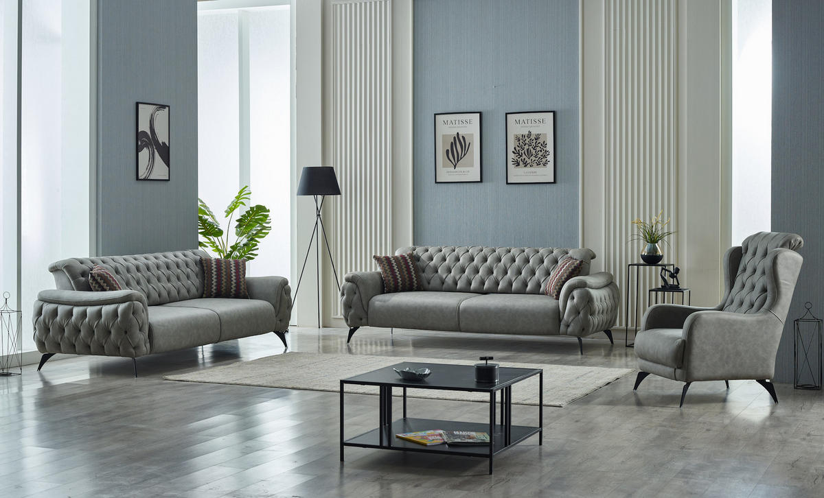 SITZGARNITUR Luis Grau Stellvariante:3+2+1 - Grau, Holz (240/85/90cm) - Villa Möbel