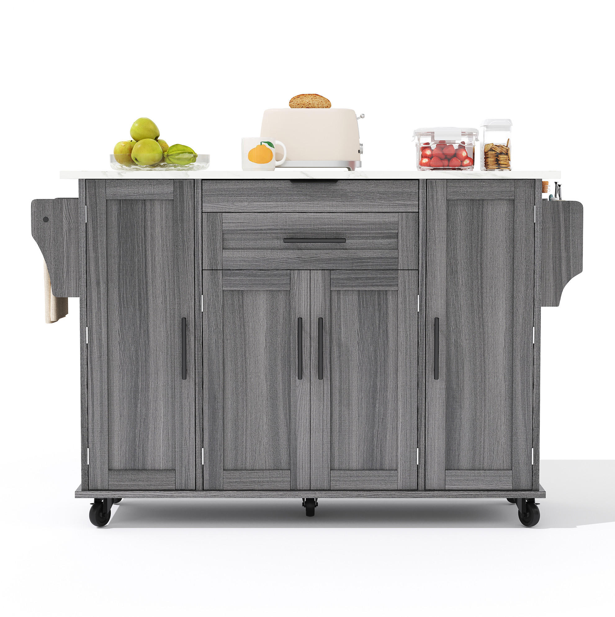 KÜCHENINSEL 136/92/70 cm Grau aus MDF mit ausziehbarer Arbeitsplatte - Grau, Holzwerkstoff (70/92/136cm) - OKMYHOME