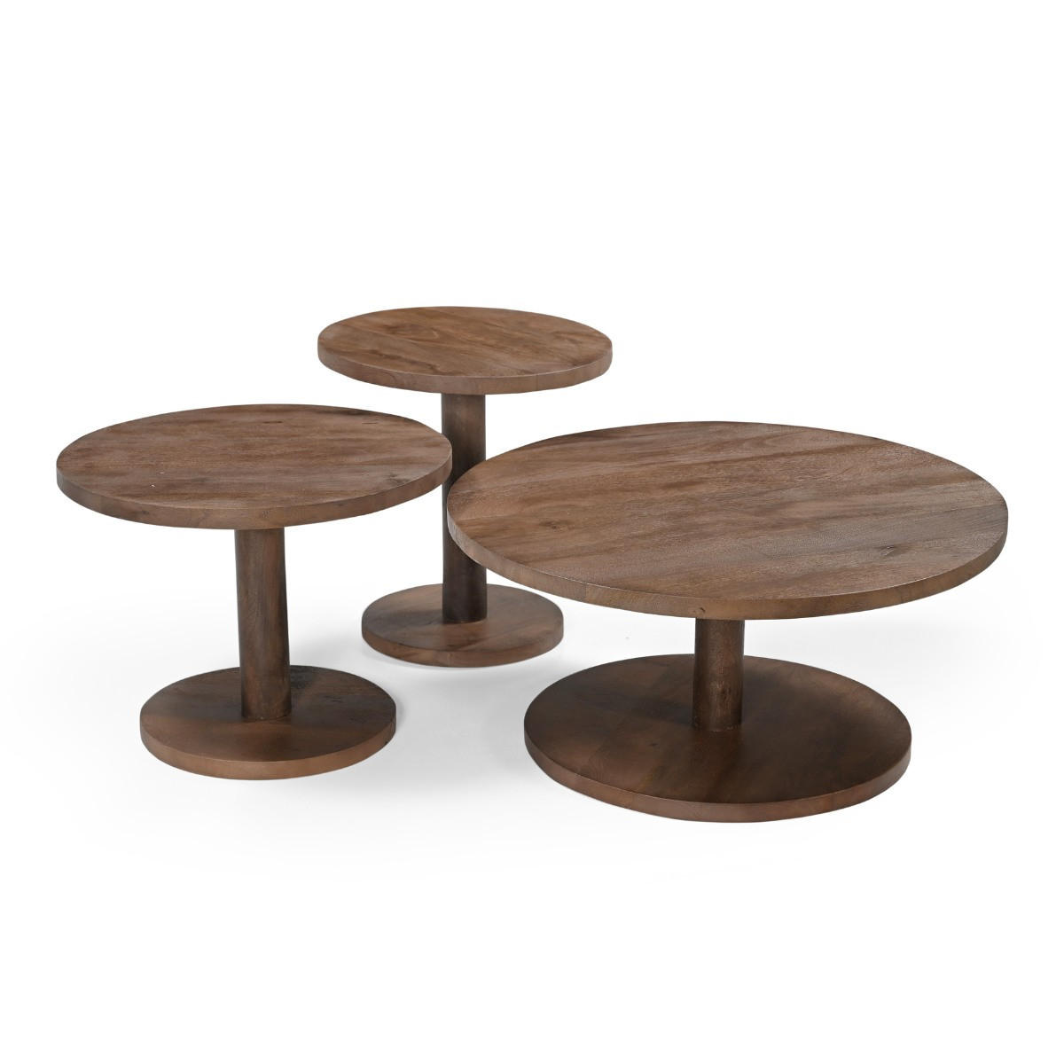 BEISTELLTISCH rund 3er Set aus Mangoholz 70/50/42cm, dunkelbraun - Dunkelbraun, Holz (70/70/38cm) - Giga Meubel