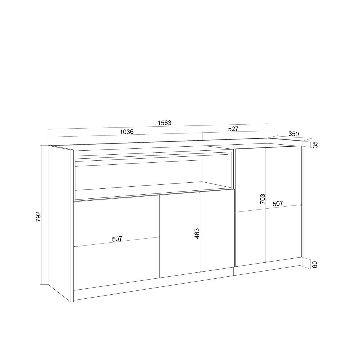 SIDEBOARD, Highboard, Schwarz Eiche, 156/37/80cm - Schwarz, Holzwerkstoff (156/80/37cm) - Skraut Home