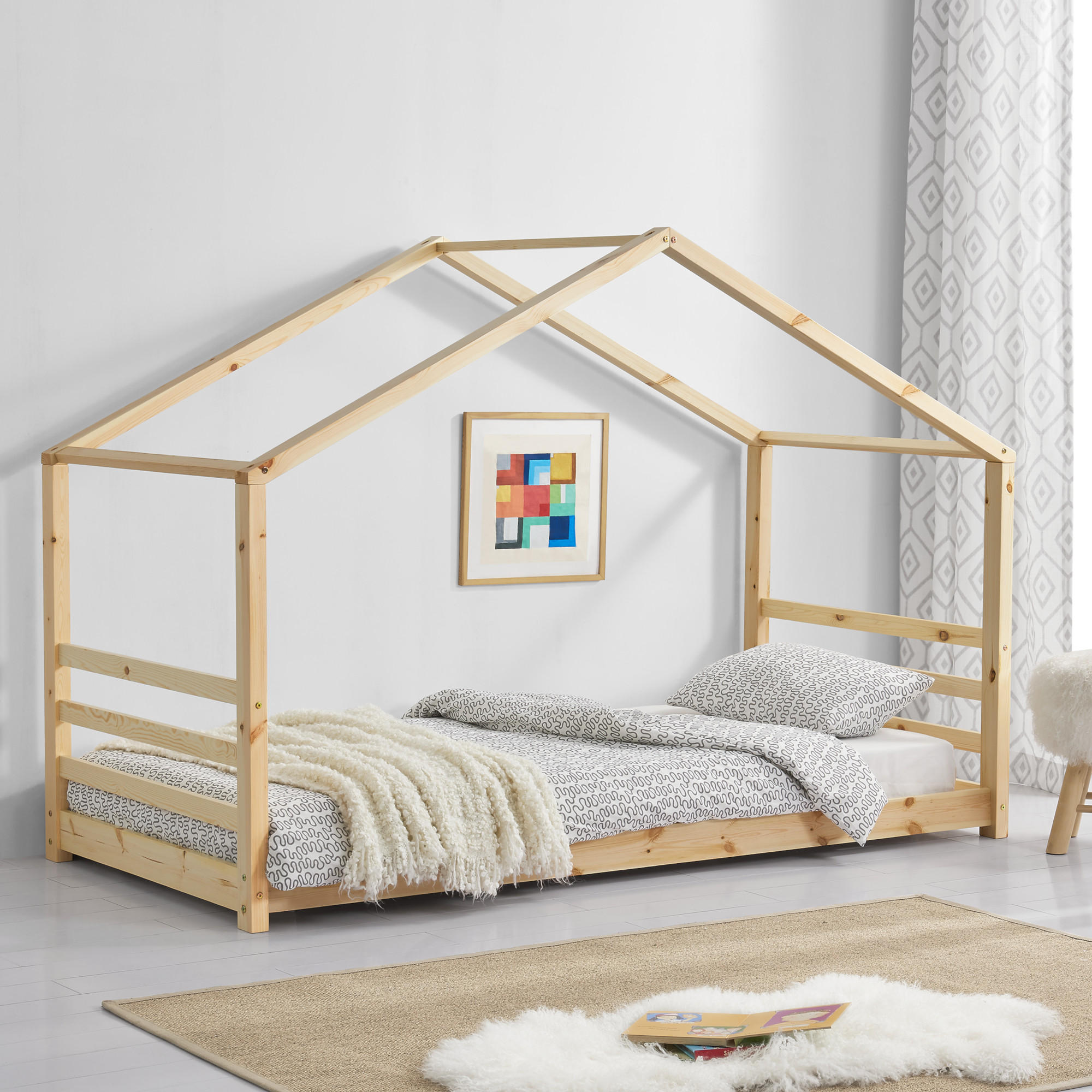 HAUSBETT Vardø - Naturfarben, Holz (90/200cm) - [en.casa]