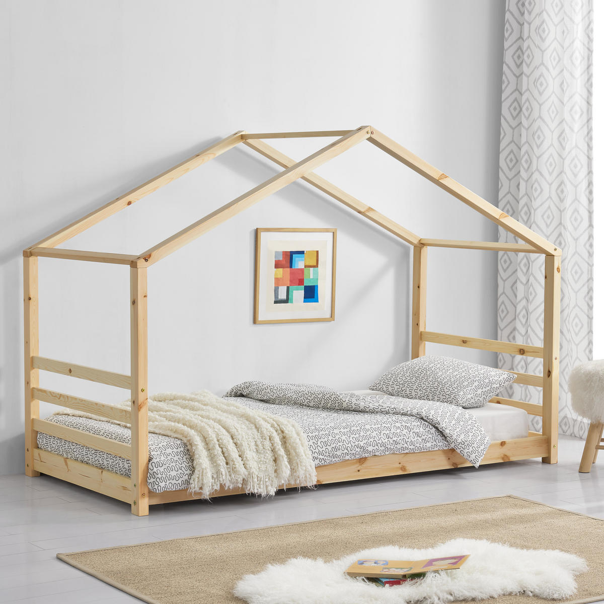 HAUSBETT Vardø - Naturfarben, Holz (90/200cm) - [en.casa]