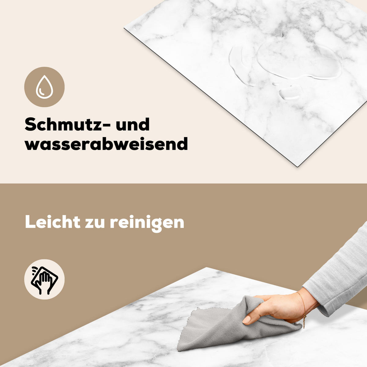 HERDABDECKPLATTE Marmor - Grau - Weiß - Strukturierter Marmor 70x52 cm - Weiß, Kunststoff (70/0.2/52cm) - MuchoWow