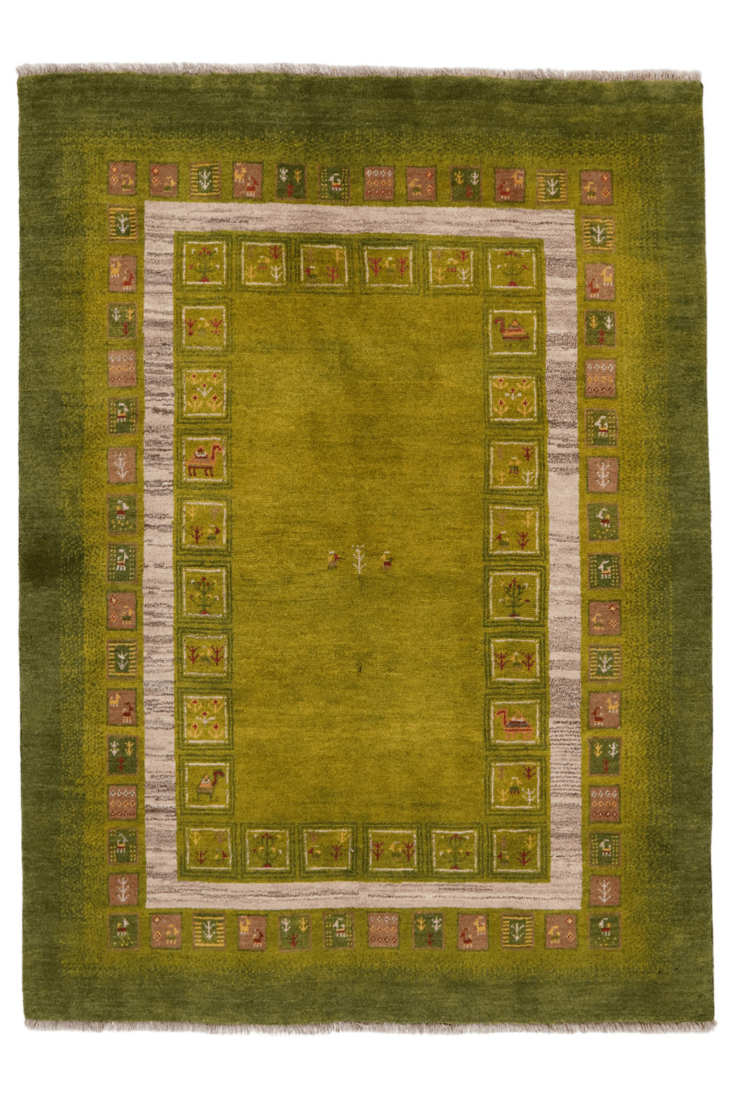GABBEH-TEPPICH handgeknüpft Rizbaf Grün 200/151 cm Schurwolle - Grün, Textil (151/200cm) - Looma