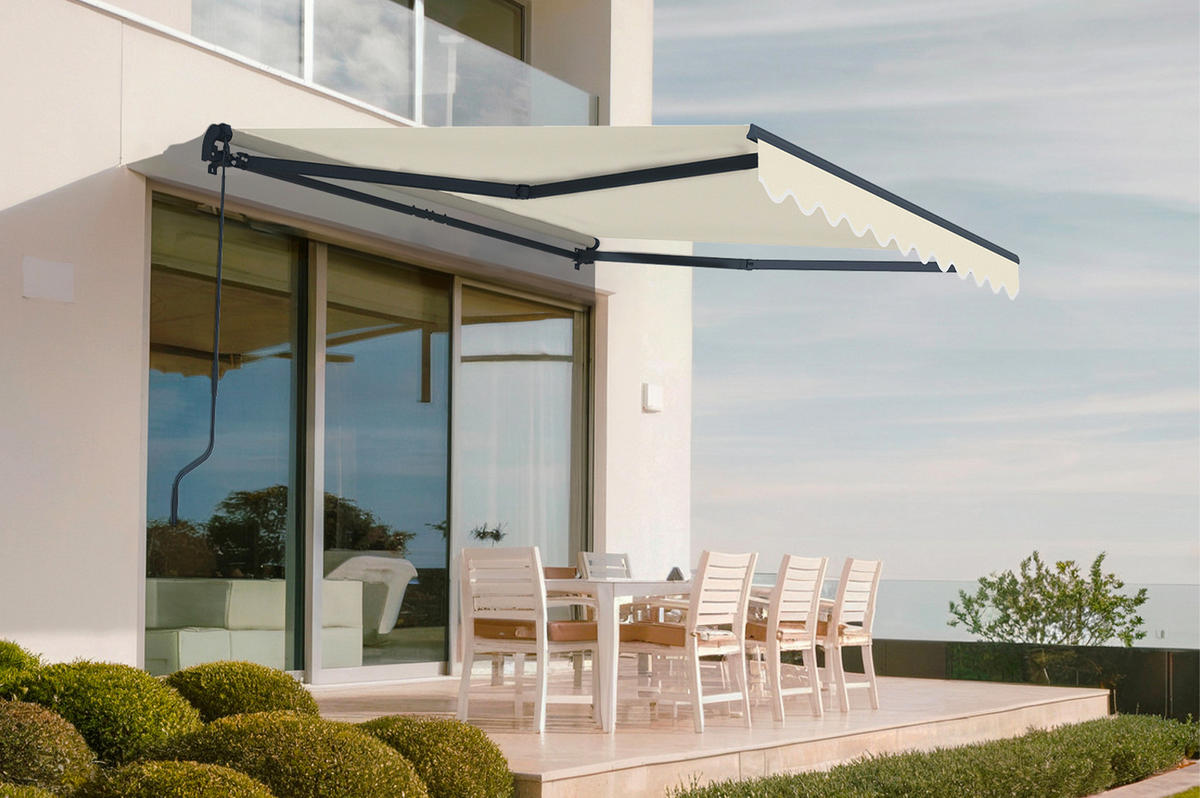 EINTEILIGE MARKISE Vecchio Beige 3m x 2,5m - Premium-Leinwand 320g/m² - Beige, Metall (295/270/250cm) - Cazeboo