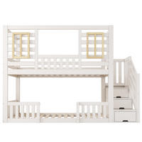 ETAGENBETT 90/200 cm Weiß mit Holzfenstern und Treppenschrank - Weiß, Holz (90/200cm) - Oxeza