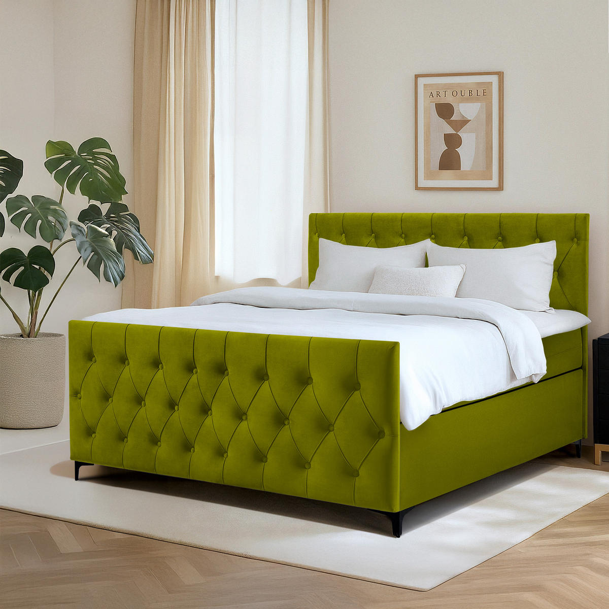 POLSTERBETT ARDEA, Oliv - Schwarz/Olivgrün, Holz/Holzwerkstoff (160/200cm) - KONSIMO®