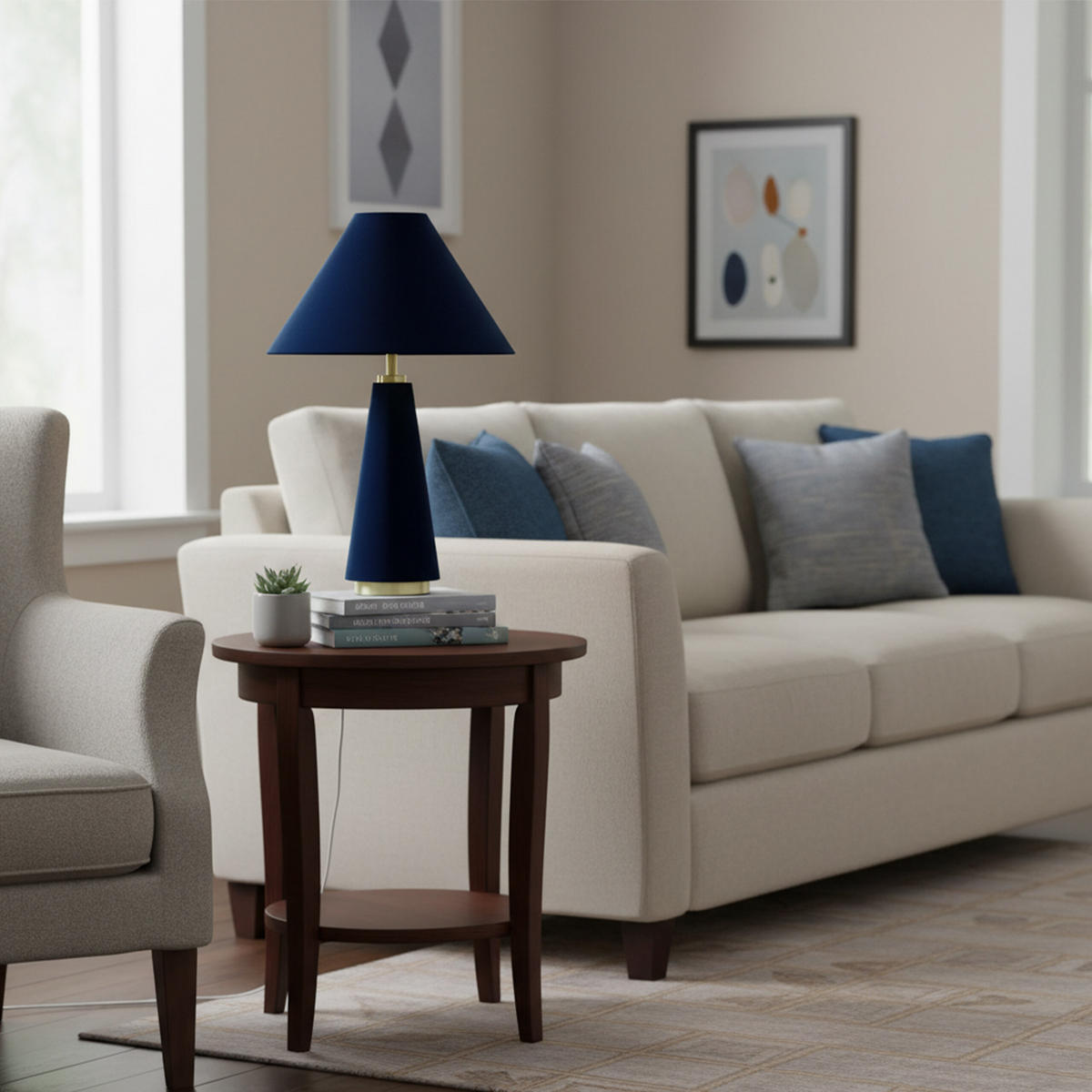 TISCHLAMPE - Dunkelblau, Textil/Metall (30/30/47cm) - Relaxdays