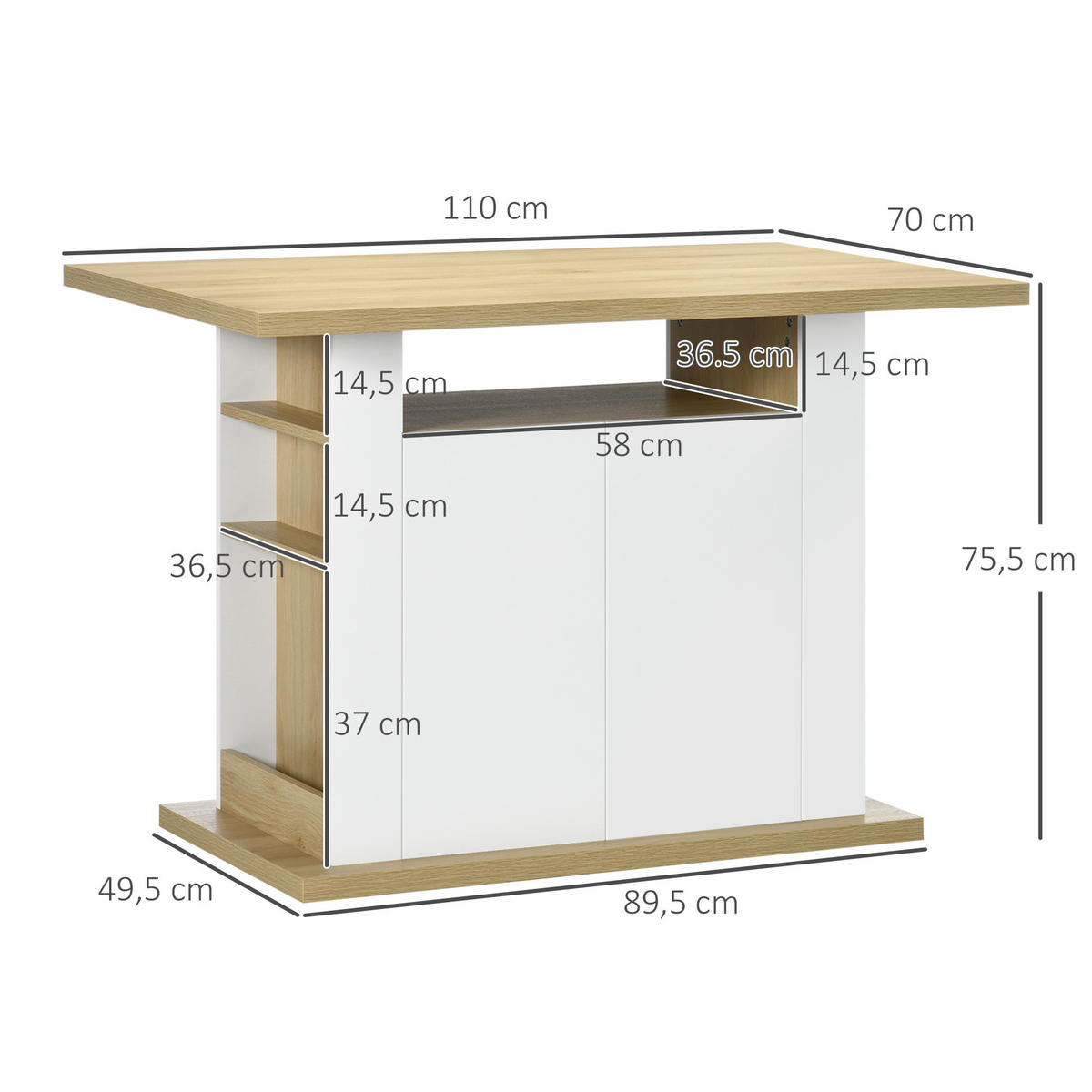 KÜCHENINSEL Braun 1 Stück - Braun, Holzwerkstoff (70/75.5/110cm) - GiPP