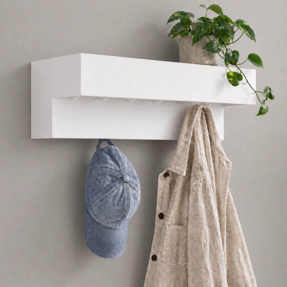 WANDGARDEROBE mit Ablage 60 cm Metall 96742 Weiß Garderobenleiste Hängegarderobe - Weiß, Metall (60/18/24cm) - DanDiBo