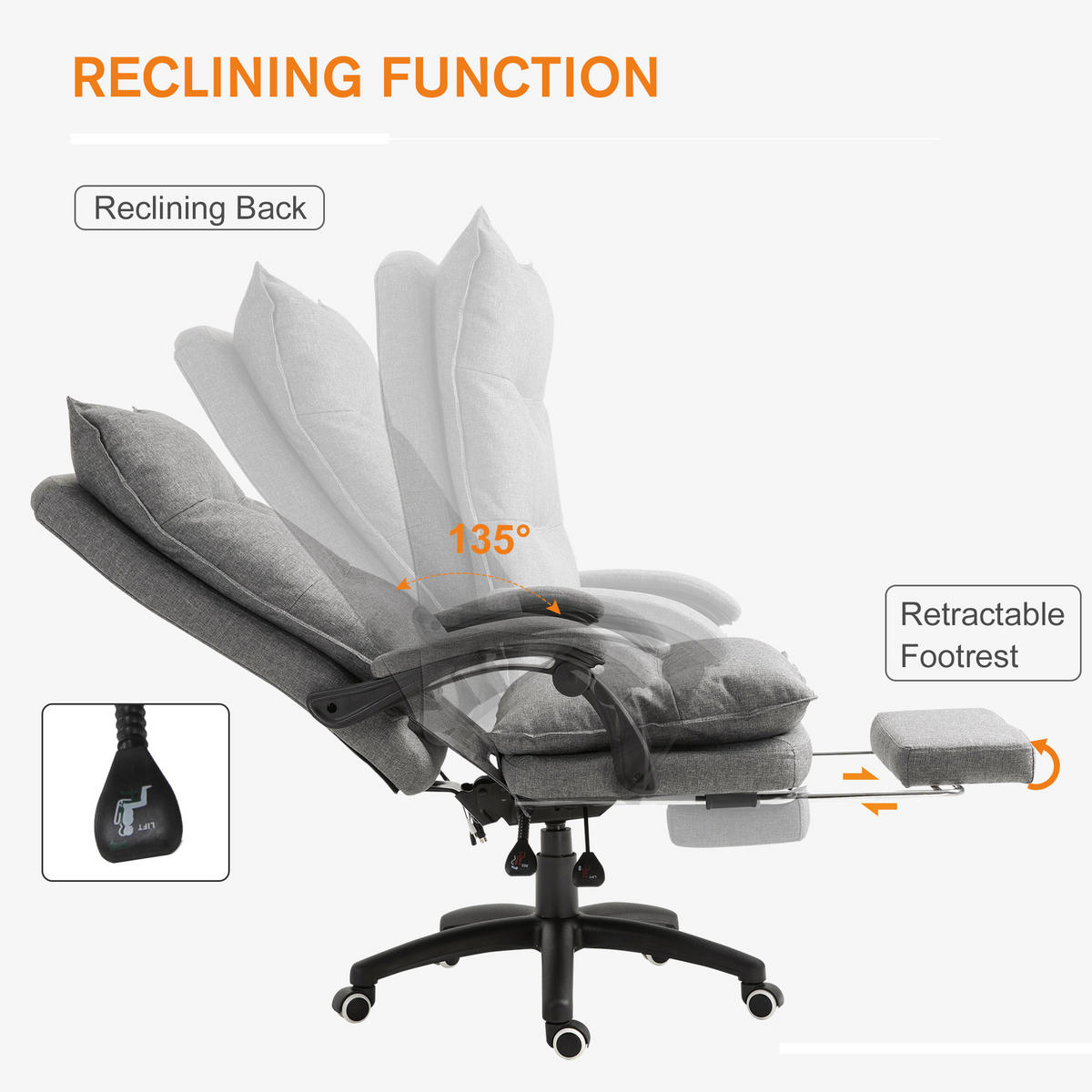 BÜROSTUHL massage Drehstuhl Massagefunktion Chefsessel höhenverstellbar Grau - Grau, Kunststoff (62/130/70cm) - Vinsetto