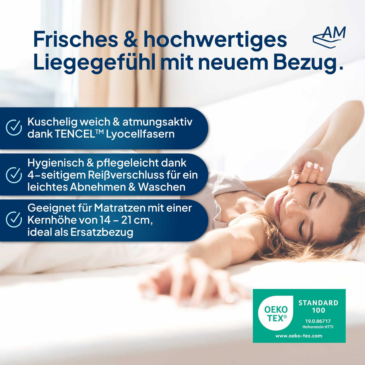 MATRATZENBEZUG Tencel 180/190cm für 21cm Kernhöhe - Weiß, Textil (180/190cm) - AM Qualitätsmatratzen