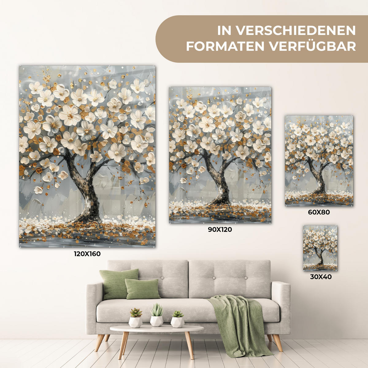 ACRYLGLASBILD Baum - Blumen - Weiß - Natur - Kunst 60x80 cm - Weiß, Glas (60/80cm) - MuchoWow