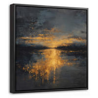 LEINWAND Bilder mit Rahmen - Goldene Reflexion auf dem Wasser - 20x20 - Anthrazit, Textil (20/20cm) - MuchoWow