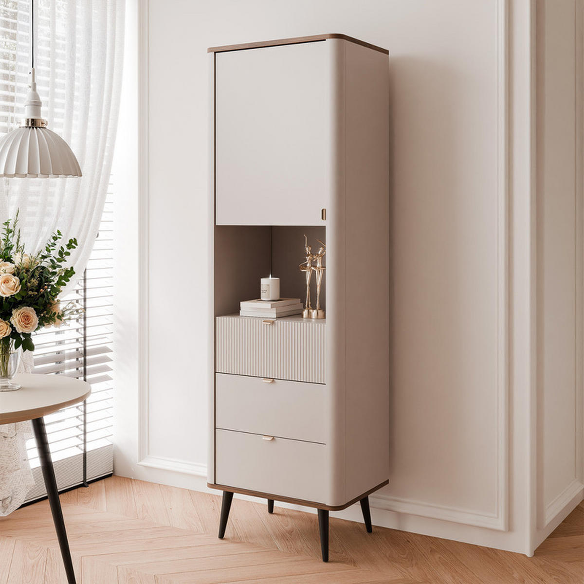 BÜCHERREGAL NAVANI 60/40/191 cm, Kaschmir / Nussbaum - Goldfarben/Nussbaumfarben, Holzwerkstoff/Metall (60/191/40cm) - Idohome