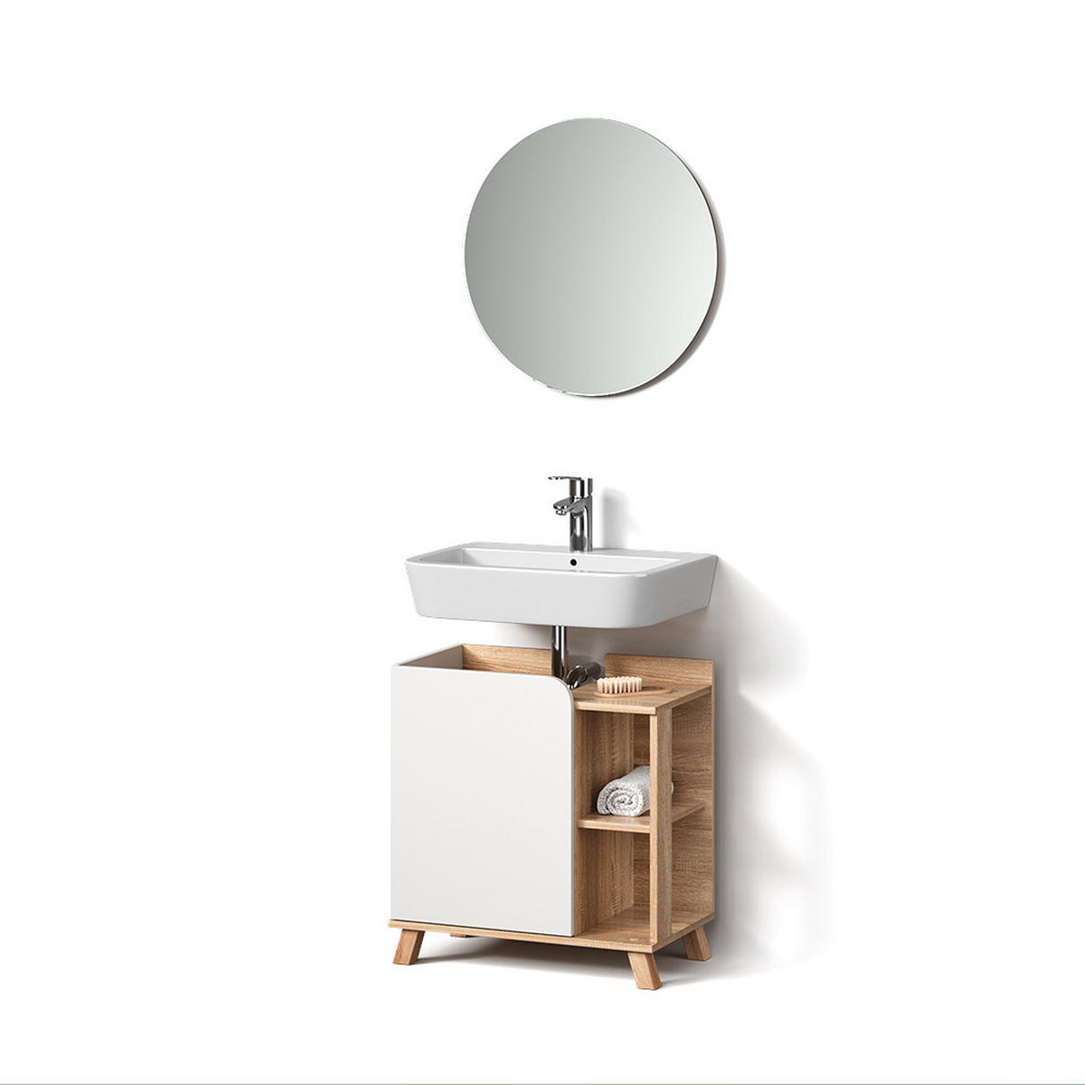 BADMÖBEL-SET Marano Sonoma/Weiß 2 Teile - Weiß/Sonoma Eiche, Holzwerkstoff (60/65/35cm) - Livinity®
