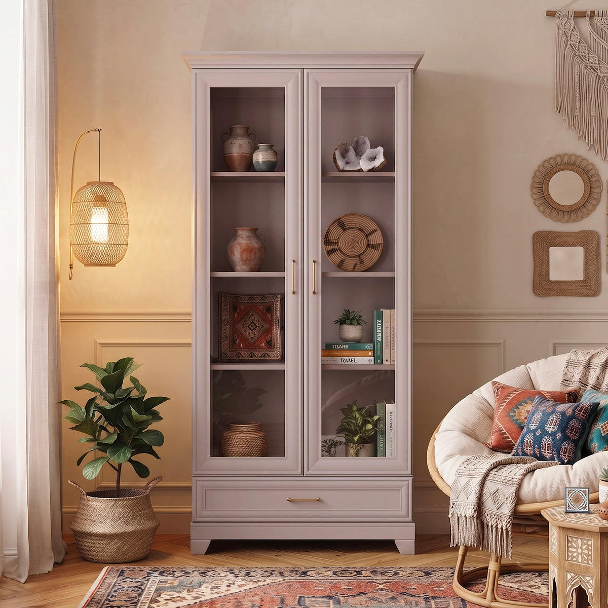GESCHIRRSCHRANK Perle Kaschmir - Beige, Holzwerkstoff (99.5/197/47cm) - Petits-meubles