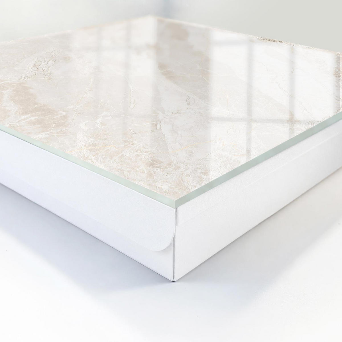 SCHLÜSSELBOX Weiß 30x30 cm – Türöffnung nach rechts - Neutraler Marmor - Beige, Metall (30/30/5cm) - TULUP