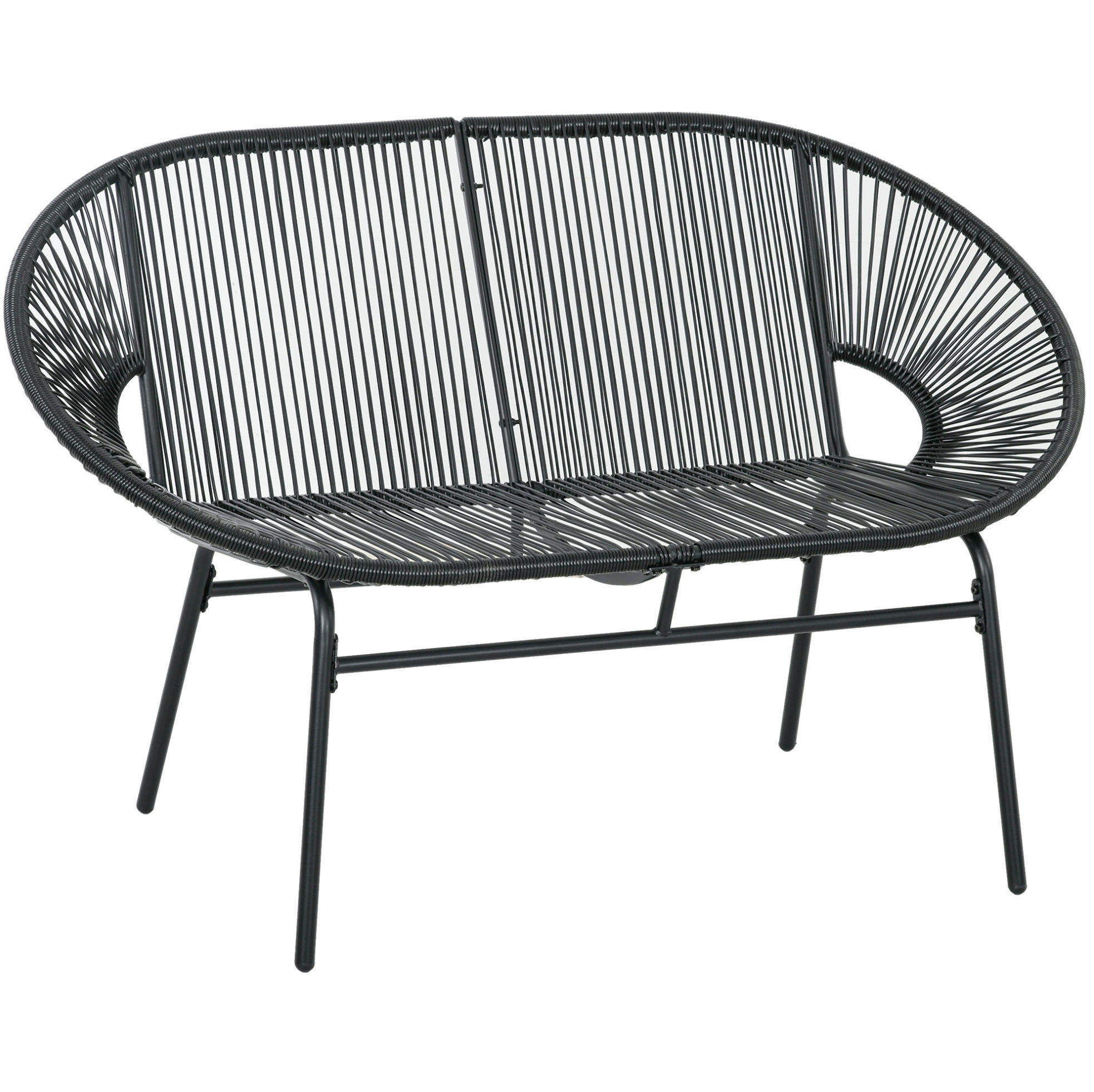 GARTENBANK 132/72/83 cm schwarz aus Polyrattan mit Stahlrahmen - Schwarz, Kunststoff (72/83/132cm) - OKWISH