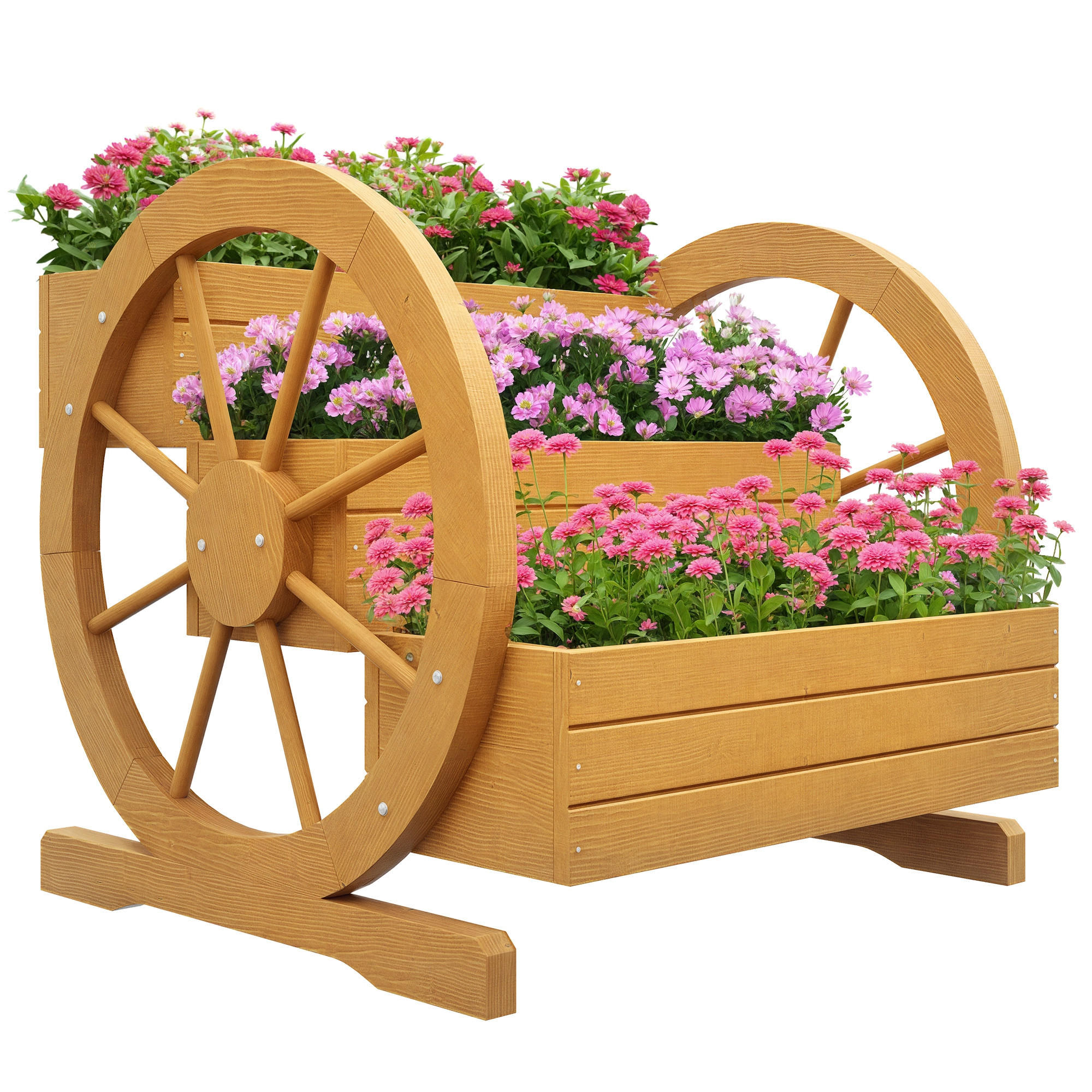HOCHBEET DE-05278 3 Etagen mit Wagenrad-Dekor Natur - Teakfarben, Holz (61/57/62cm) - ComfortXL
