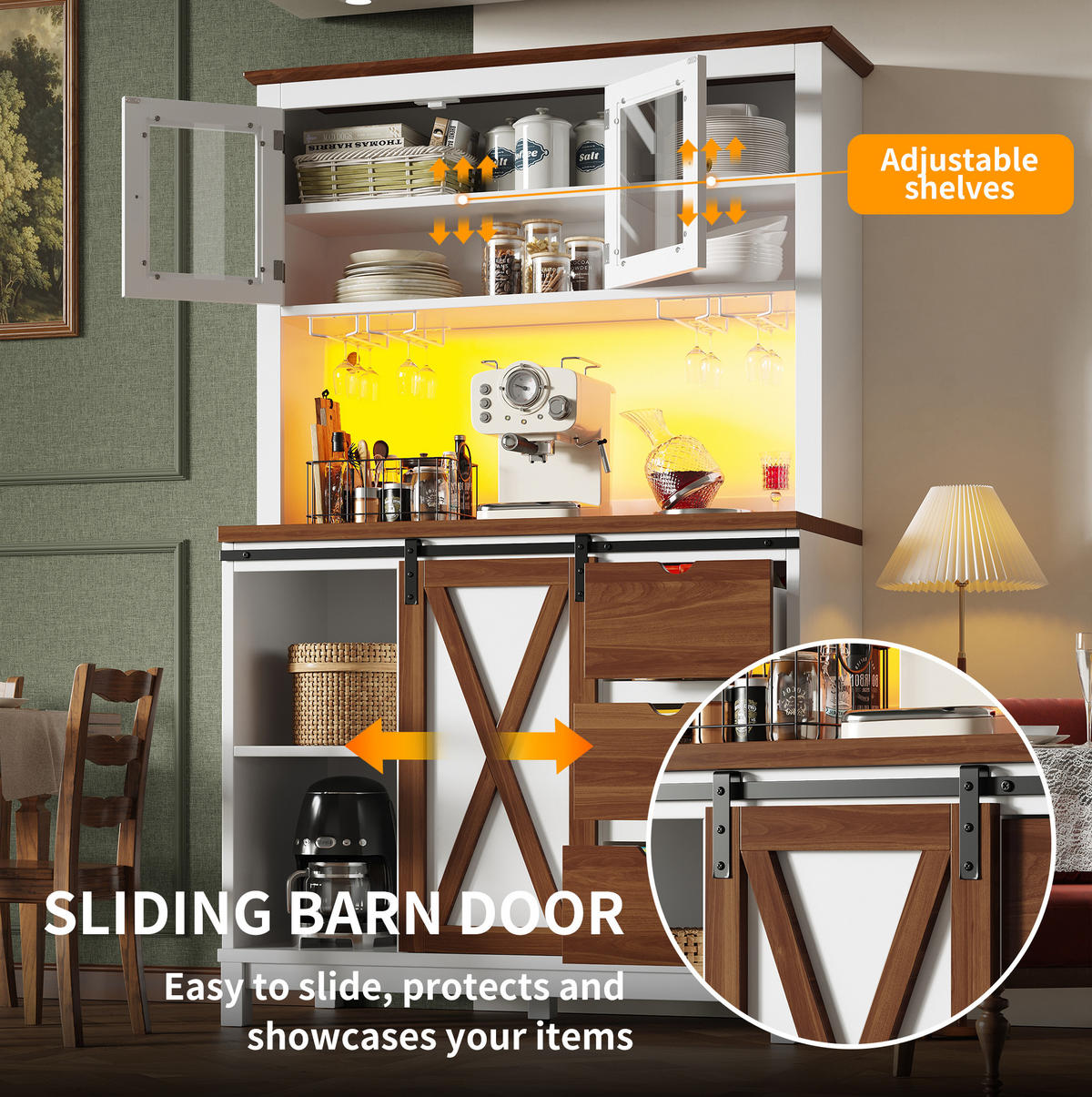 BUFFET 104/180/40 cm Weiß aus MDF, Metall und Glas mit LED-Beleuchtung - Weiß, Glas (40/180/104cm) - OKMYHOME