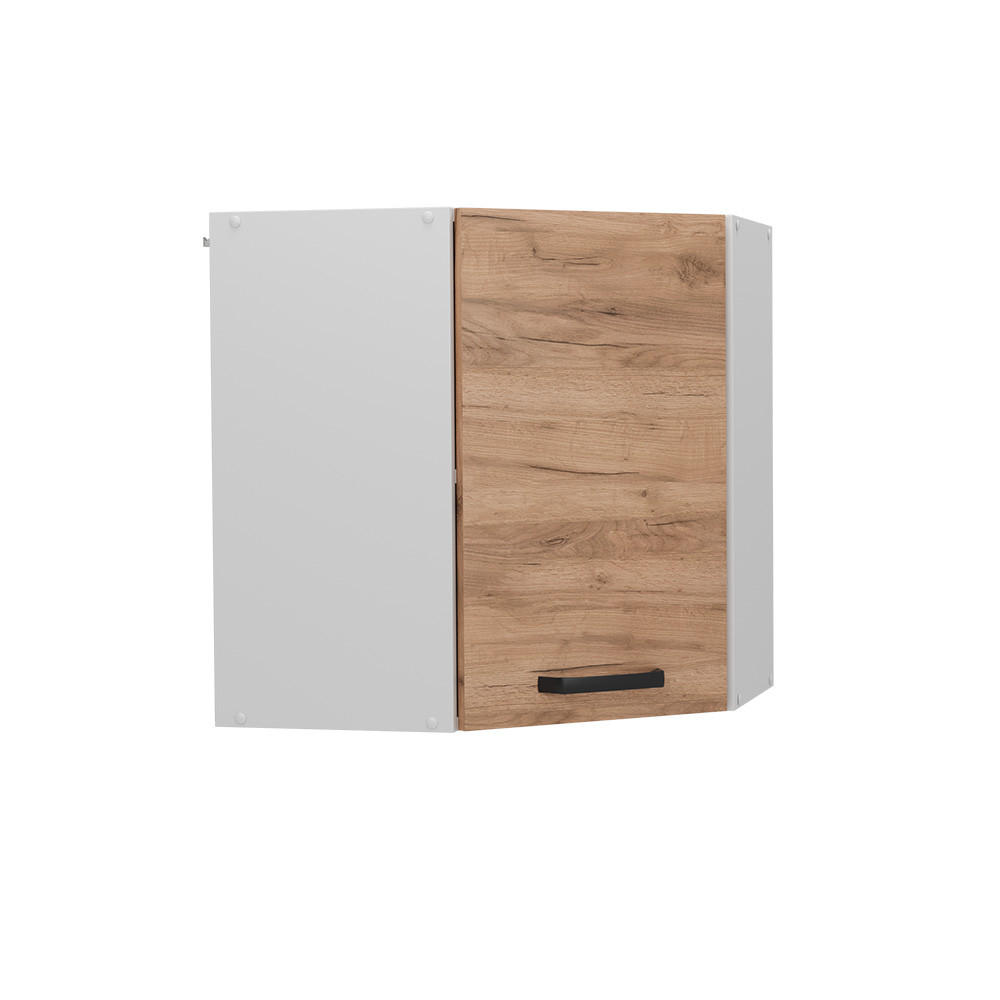HÖRNHÄNGANDE SKÅP R-Line Goldkraft ek 57 cm Honungsek, Vit 60/57/31 cm