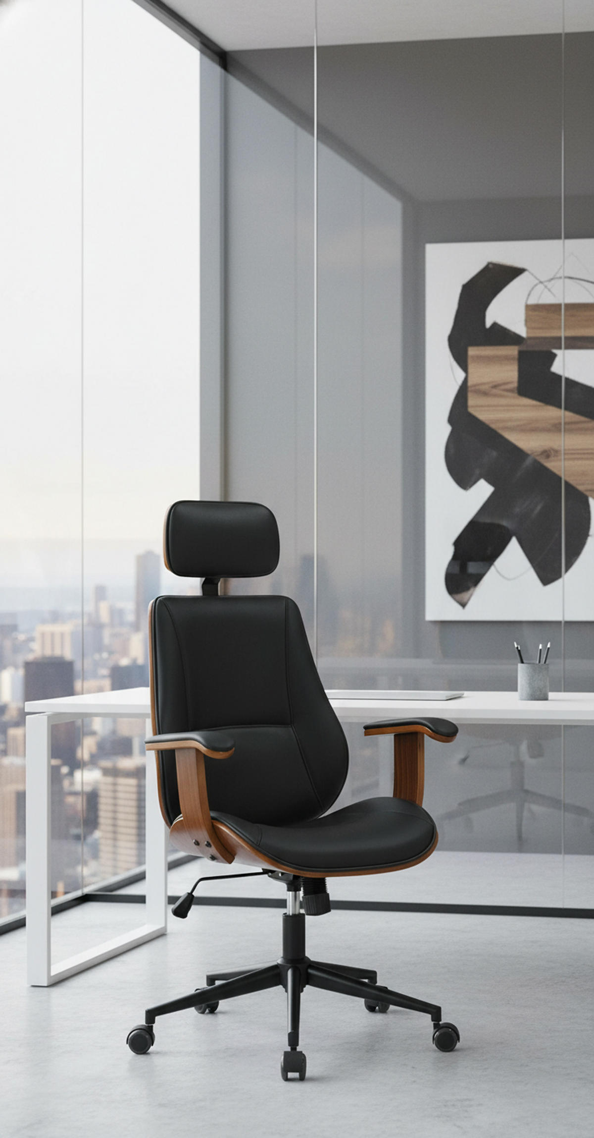 BÜROSTUHL Lugo Kunstleder walnuss/schwarz - Schwarz, Metall (60/126/60cm) - TPFLiving