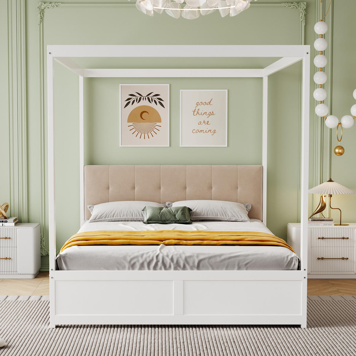 HIMMELBETT 140/200 cm weiß mit großen Schubladen und gepolsterter Rückenlehne - Weiß, Holz (140/200cm) - OKWISH