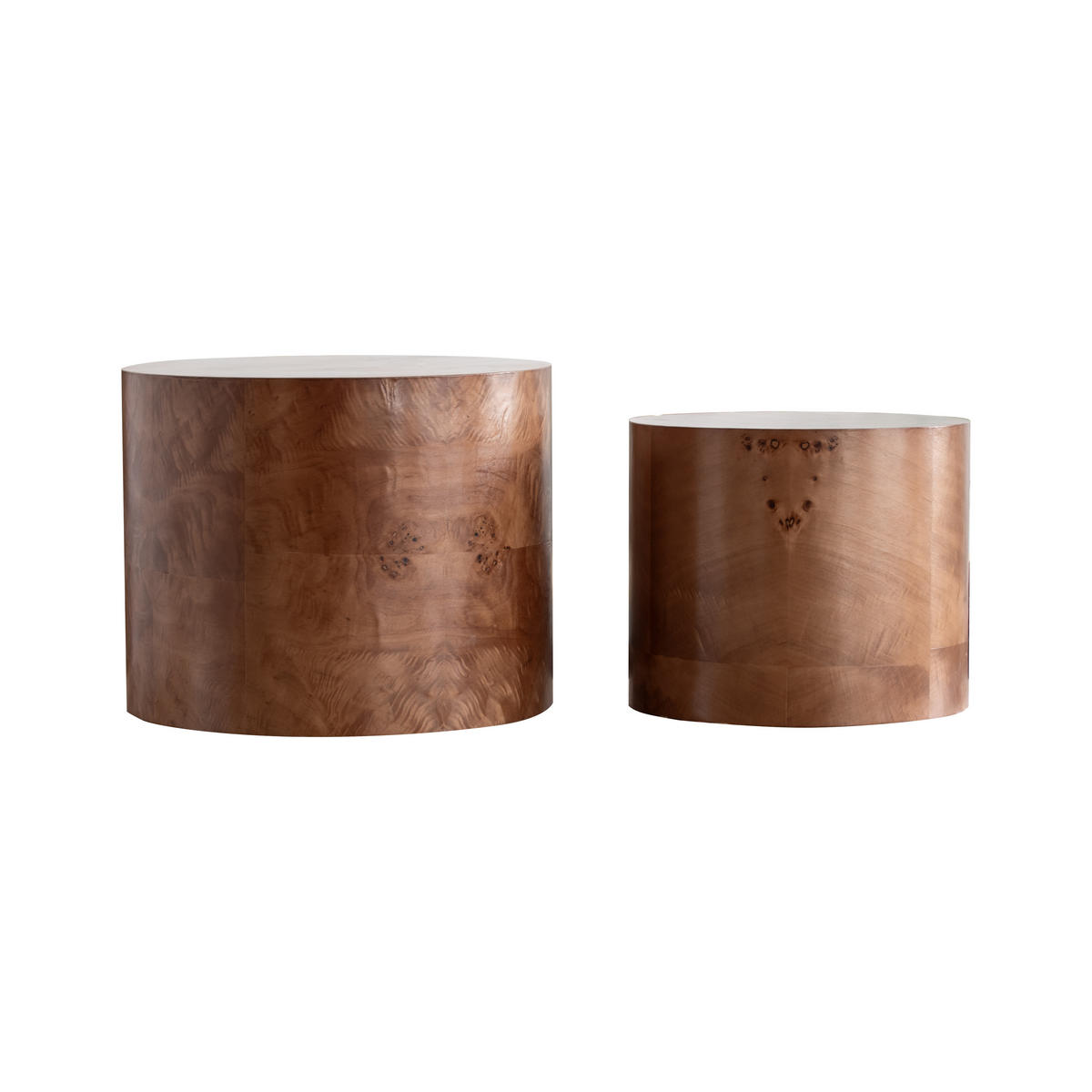 COUCHTISCH-SET DE-37321 2er-Set rund mit Nesting-Design und Maserfurnier Braun - Braun, Holzwerkstoff (48/48/38cm) - ComfortXL