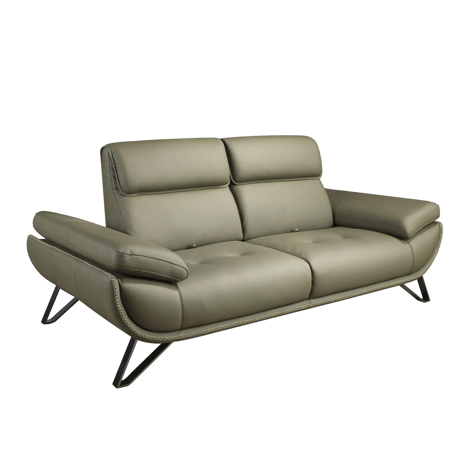 SOFA 2-Sitzer-Sofa aus olivgrünem Leder 205/127/95 cm - Chromfarben/Dunkelgrün, Leder/Metall (205/95/127cm) - ANGEL CERDA