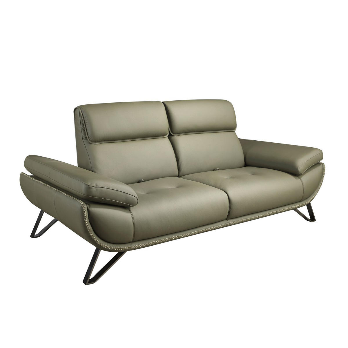 SOFA 2-Sitzer-Sofa aus olivgrünem Leder 205/127/95 cm - Chromfarben/Dunkelgrün, Leder/Metall (205/95/127cm) - ANGEL CERDA