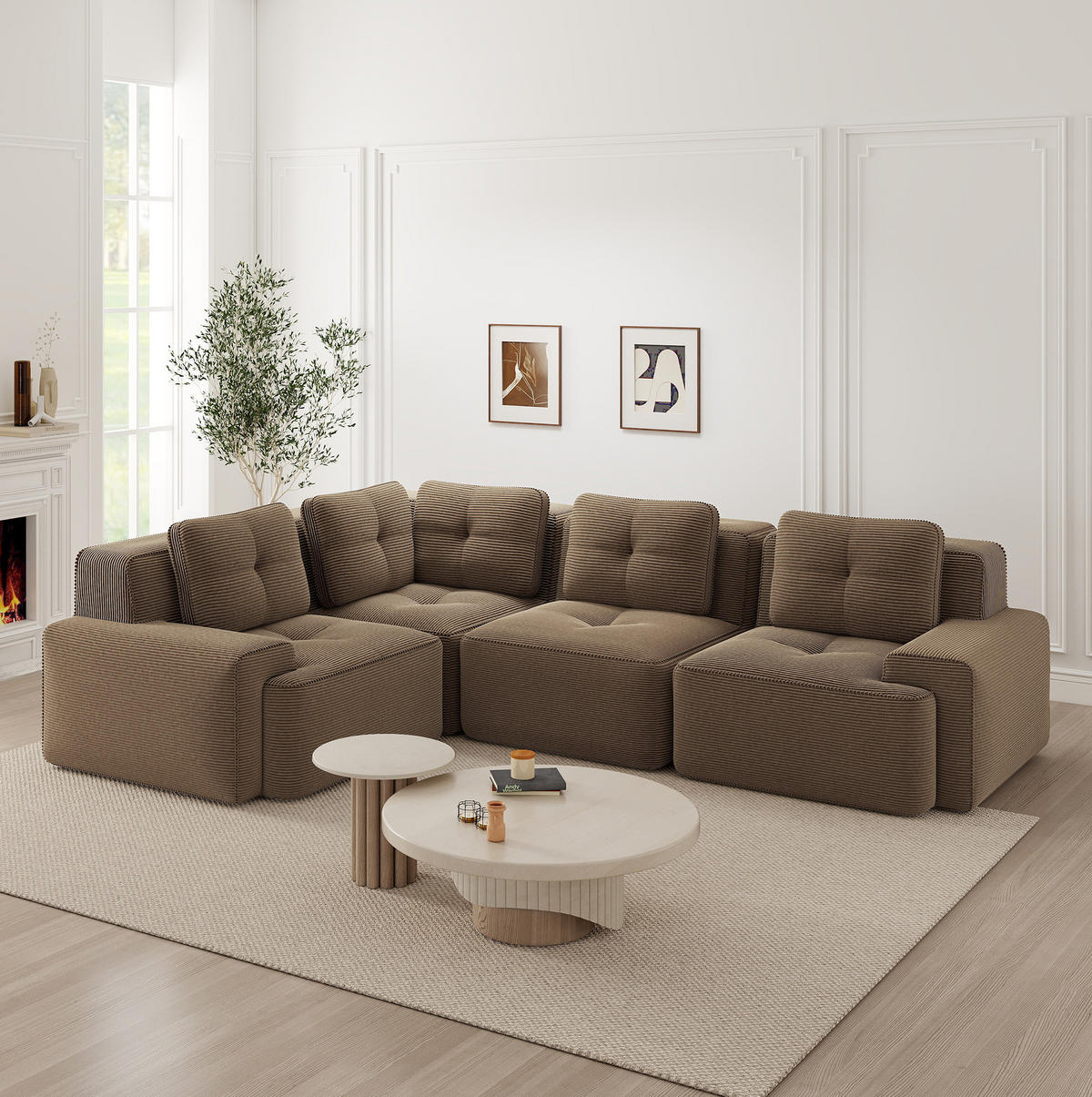 ECKSOFA 295/206/69 cm braun aus Cord mit modularem Design und rutschfestem Standfuß - Braun, Textil (104/382cm) - OKWISH