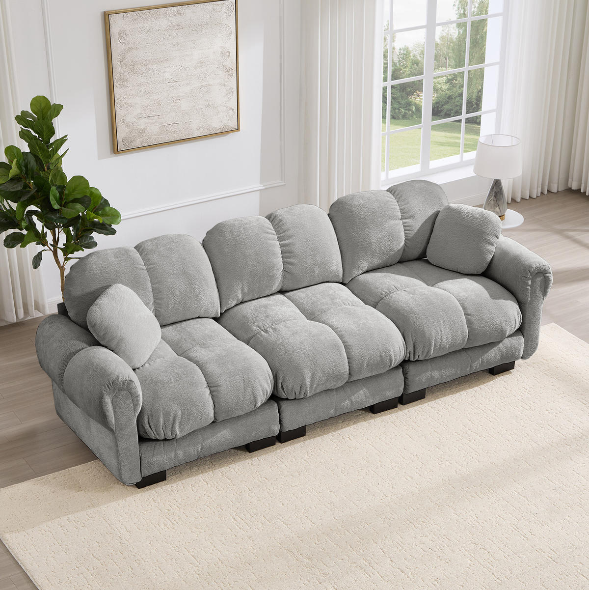 SOFA 3-Sitzer modular Chenille Light Grey mit Dekokissen - Hellgrau, Textil (260/90/86cm) - IVMEU