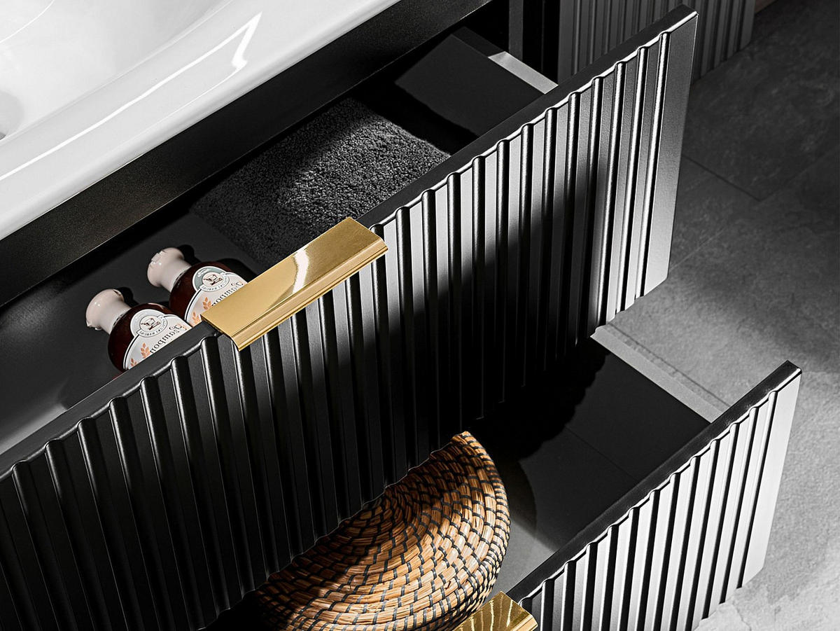 WASCHBECKENUNTERSCHRANK hängend - Streifenoptik - Schwarz - 60 cm - ZEVARA - Schwarz, Holz (60/57/46cm) - Vente-Unique