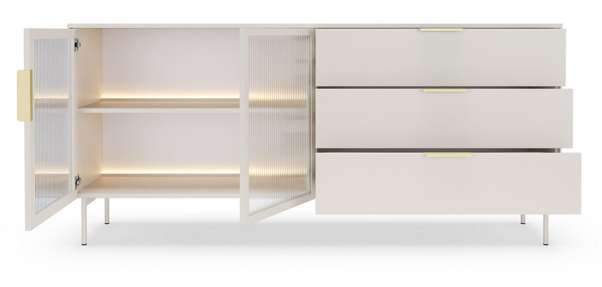 KOMMODE 182 cm Senza mit Schubladen, LED, Kaschmir - Kaschmir, Holz (182/82/39cm) - Emporius
