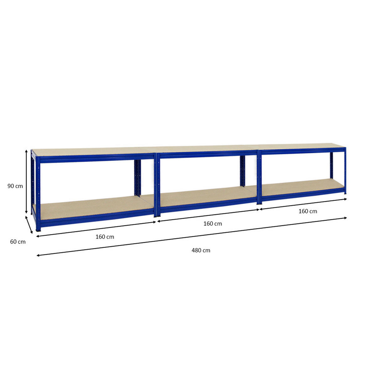 WERKBANK Dino 3er-Set mit 3x höhenverstellbar 90x160x60 cm Traglast 600 kg Blau - Blau, Metall (480/90/60cm) - PROREGAL