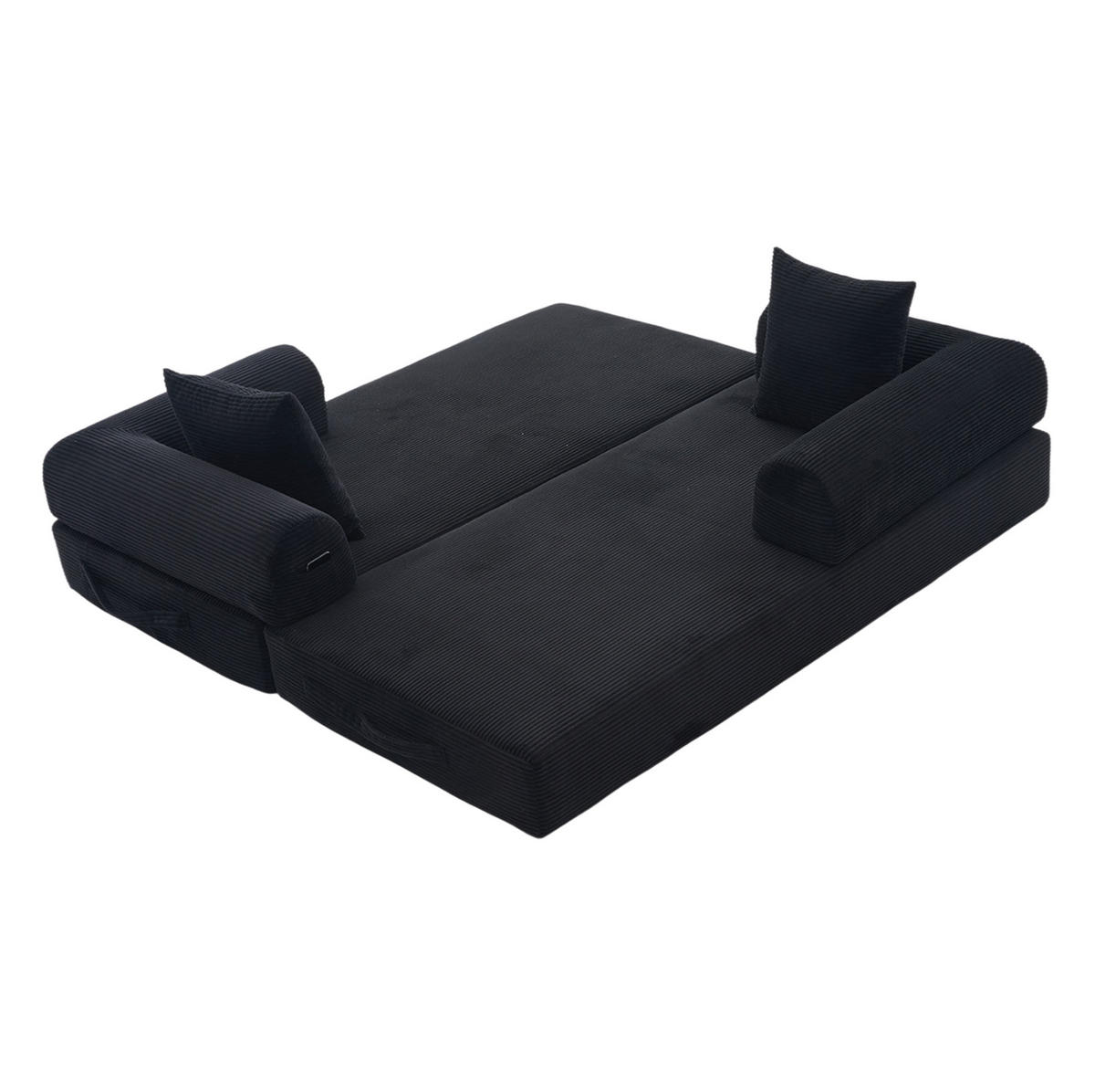 SOFA 200/94/67 cm aus Cord mit Metallrahmen und Seitentasche Schwarz - Schwarz, Textil (94/67/200cm) - Modenvie