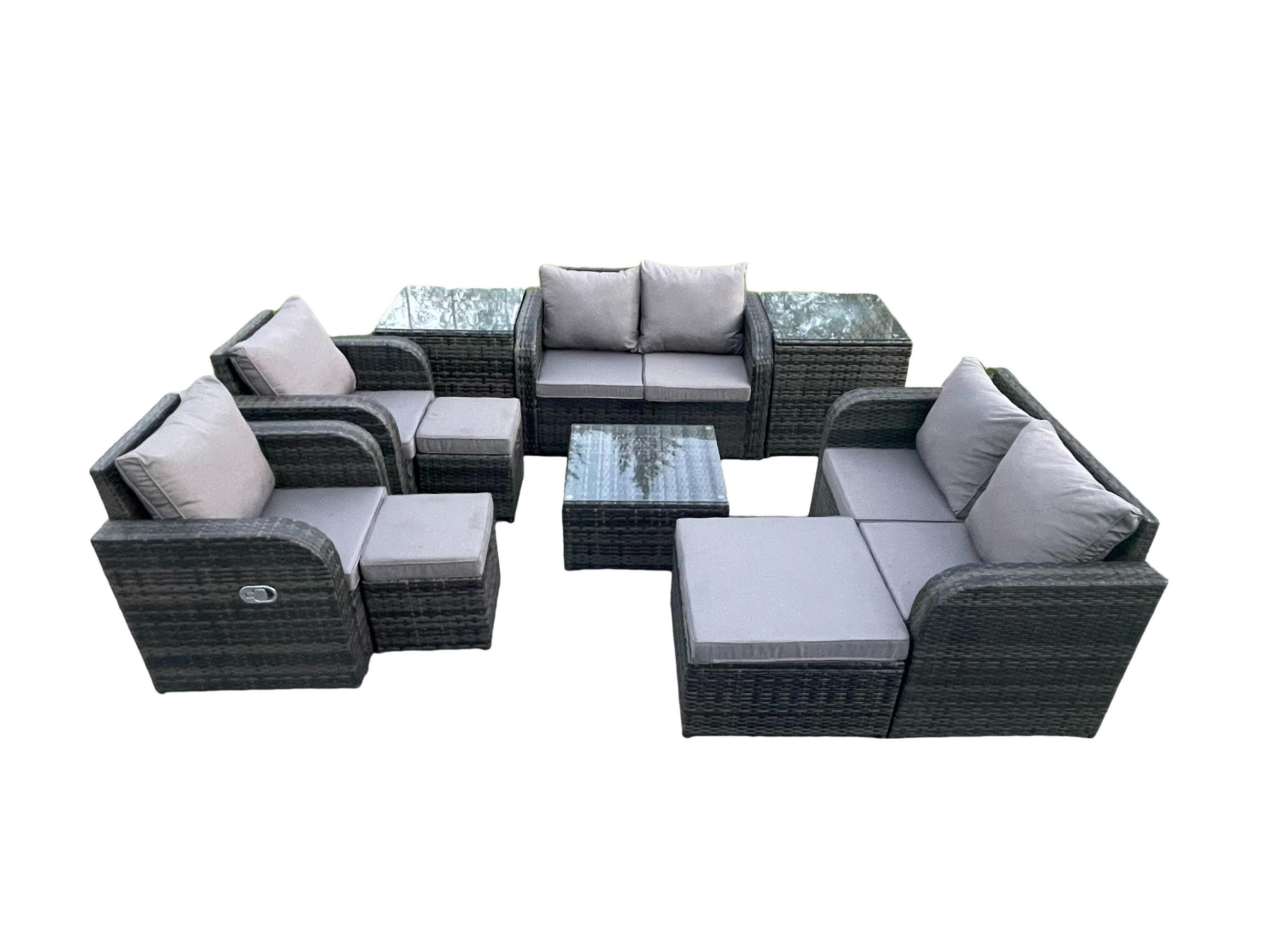 GARTENMÖBELGARNITUR Polyrattan Dunkelgrau 9-Sitzer - Dunkelgrau, Metall - Fimous