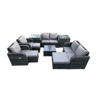 GARTENMÖBELGARNITUR Polyrattan Dunkelgrau 9-Sitzer - Dunkelgrau, Metall - Fimous
