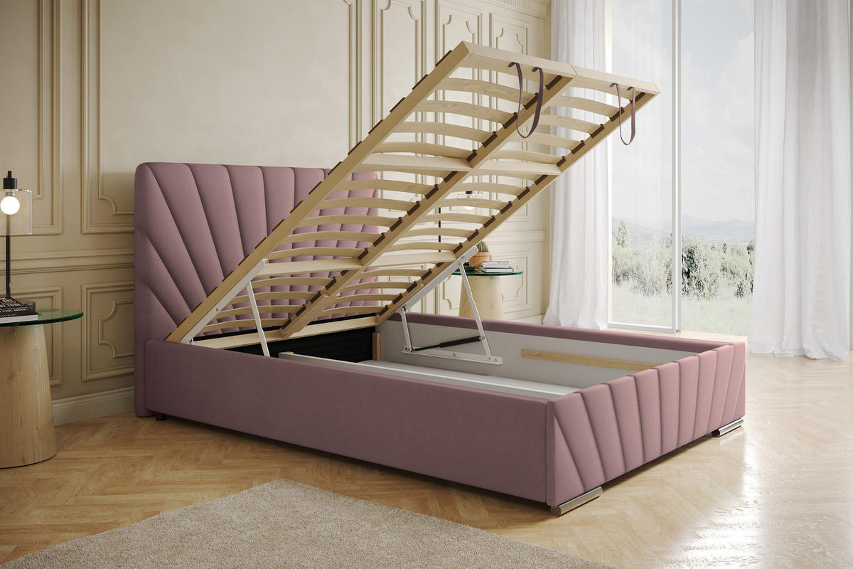 POLSTERBETT Ray 140 x 200 cm mit Bettkasten, Lattenrost und Taschenfederkernmatratze Pocket - Rosa - Rosa, Holz (140/200cm) - Panda Möbel