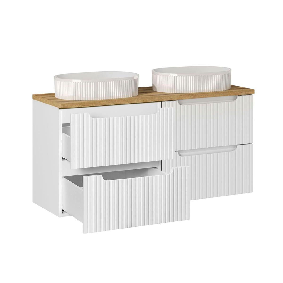 DOPPELWASCHTISCH 120.4cm Riva Weiß und Holz - Weiß, Holzwerkstoff (120.4/59/40cm) - Petits-meubles