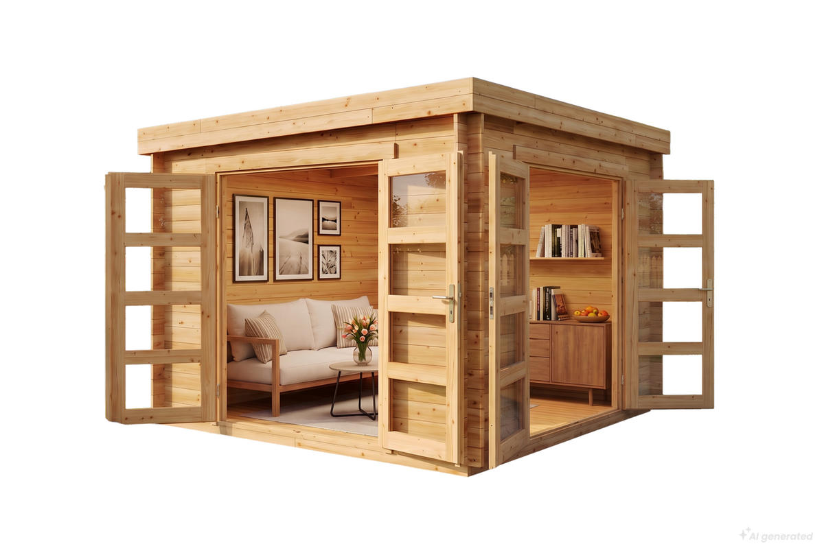 GARTENHAUS Holz Komplettset - Paloma Beach - Naturfarben, Holz (298/228/298cm) - Alpholz