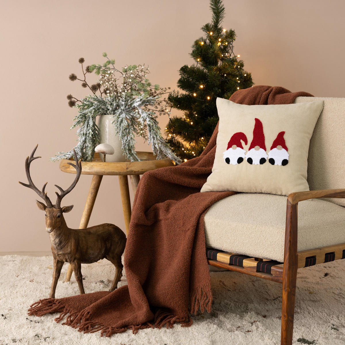 KISSENHÜLLE Jolly Gnomes Red 43x43 cm - Beige, Textil (43/1cm) - Dekoria