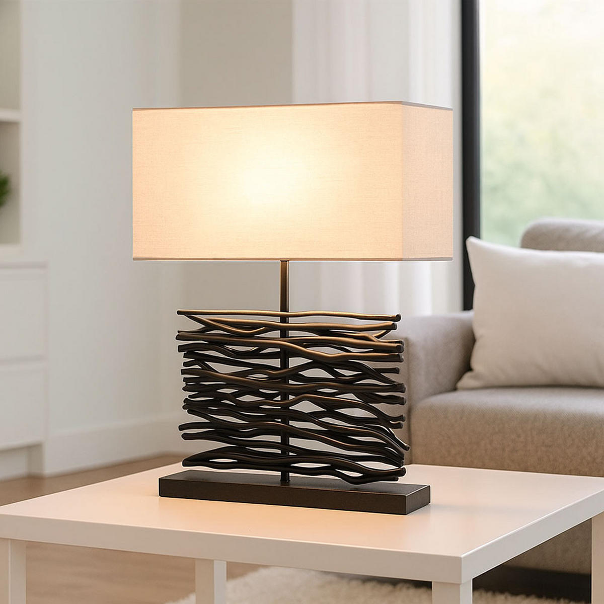 LED TISCHLEUCHTE Holz Grau - Grau, Holz (40/15/50cm) - Globo Lighting