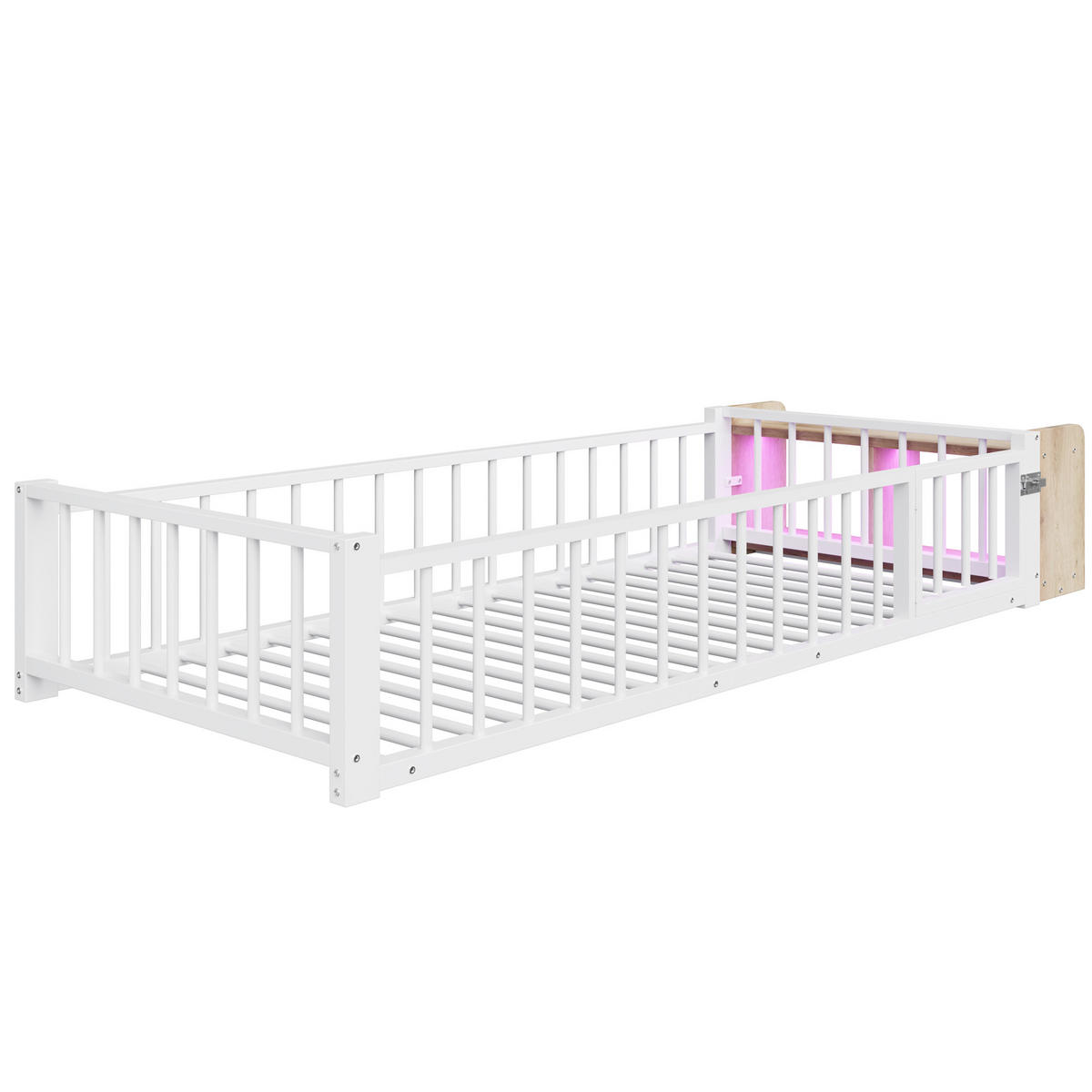 METALLBETT 90/200 cm Weiß mit Ablagefächern und LED-Streifenleuchten - Weiß, Metall (90/200cm) - Oxeza