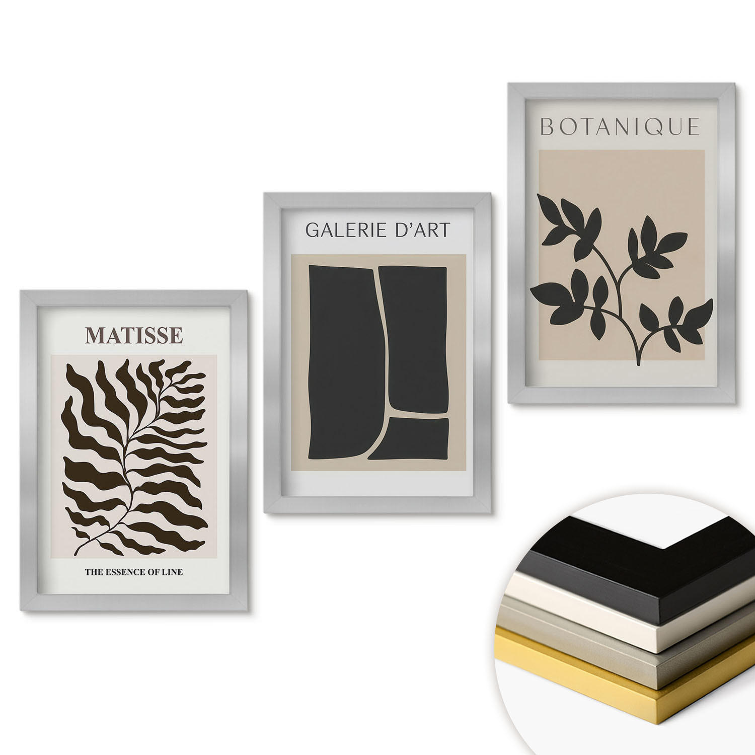 WANDBILDER 3er Set - 20x30 cm Silberner Rahmen - Minimalistische Pflanzenposter - Silberfarben, Kunststoff (20/30cm) - ArtPrintCave