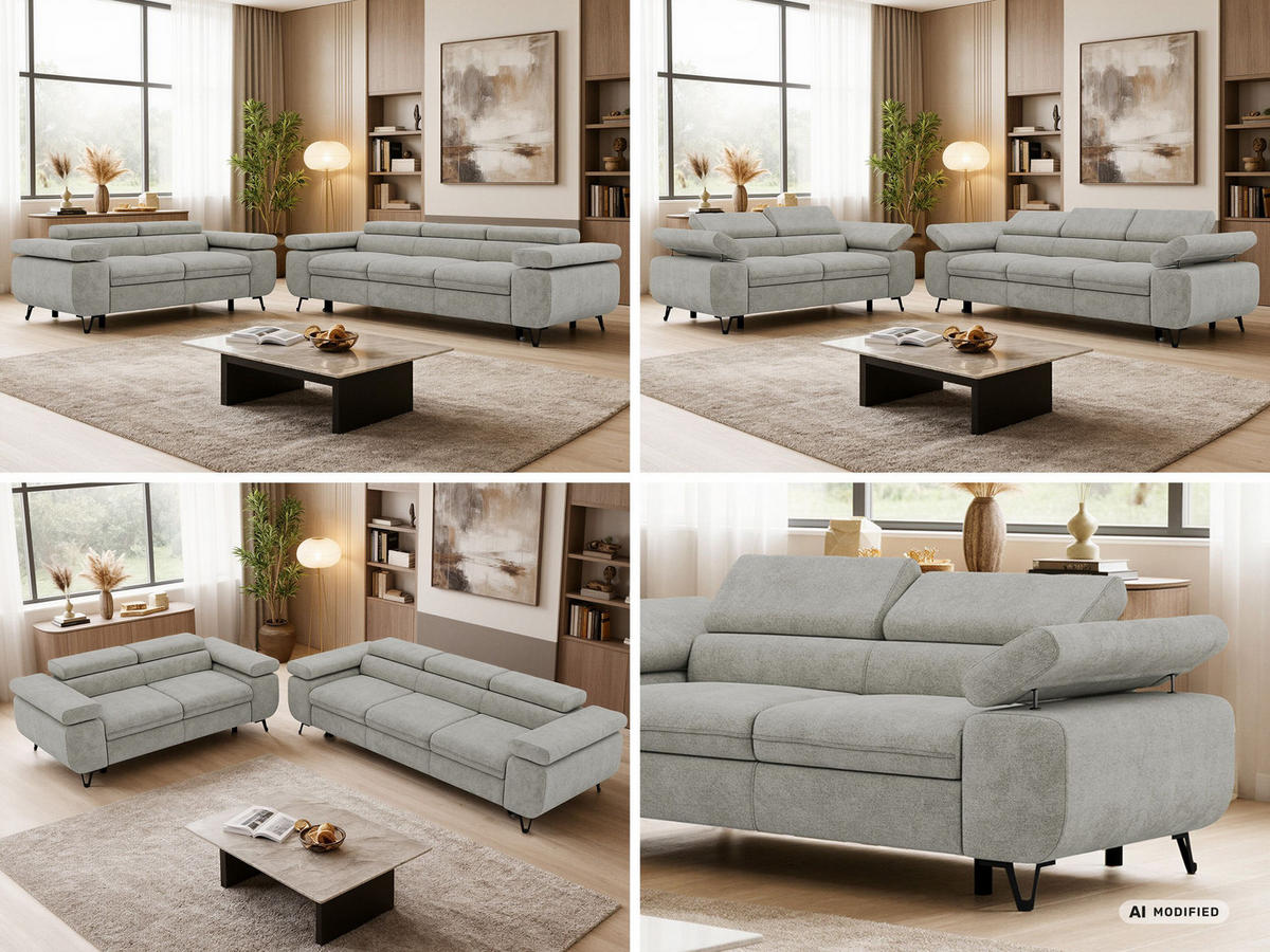 SEDACÍ SOUPRAVA PETERS 2+3 - Šedá Strukturovaná látka - šedá/černá, kov/textil (262/76/99cm) - MKS