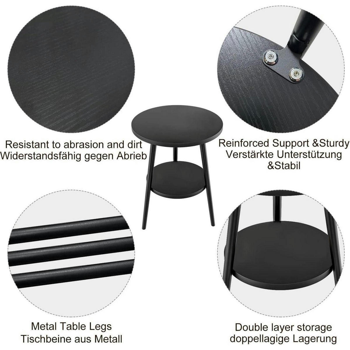 BEISTELLTISCH mit 2 Ablagen rund 38 x 55 cm Schwarz - Schwarz, Metall (38/38/55cm)