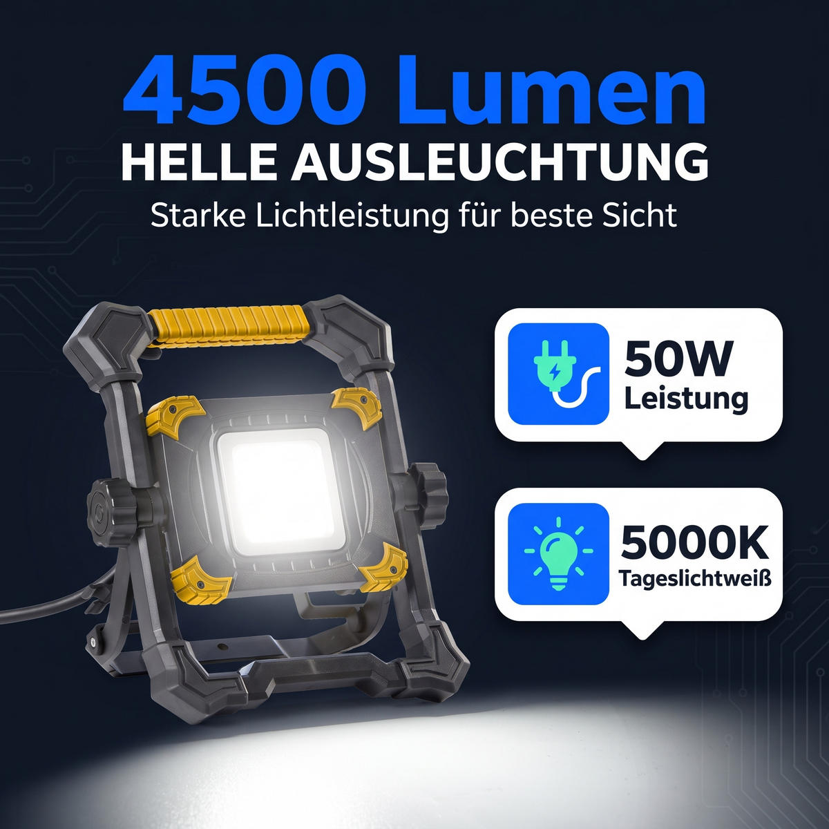 LED-BAUSTRAHLER - stufenlos dimmbar mit 5000K Lichtfarbe und 3m Kabel für Innen- und Außeneinsatz, 2er-Set - Weiß, Metall (10.5/27.5/32cm) - Northpoint