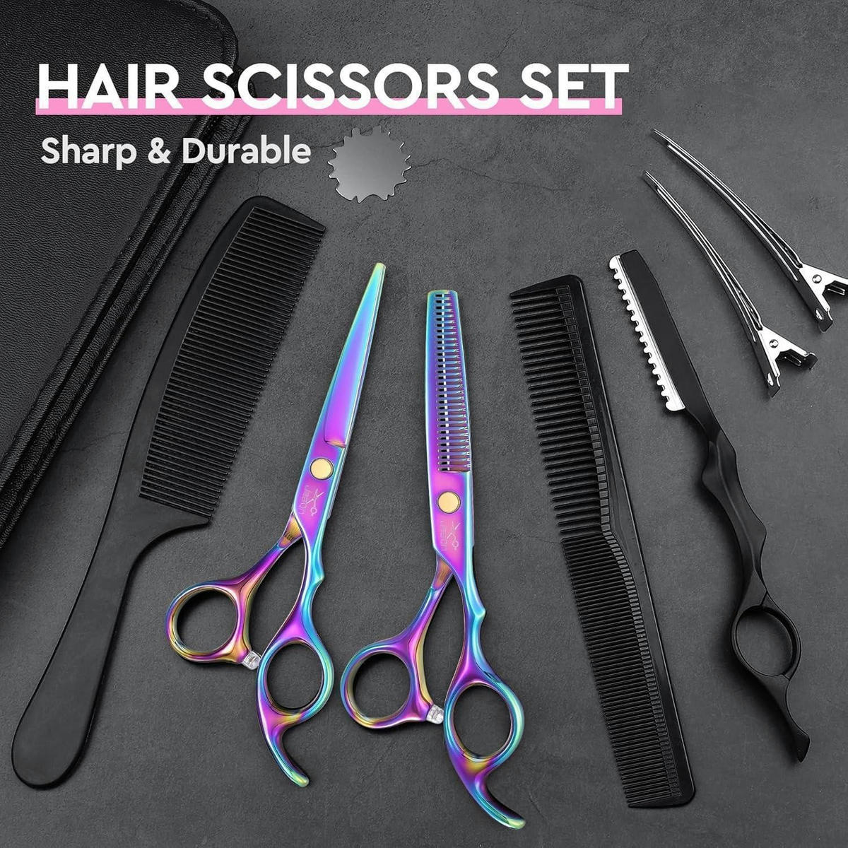 FRISEURSCHEREN Set 10-teilig mit Effilierschere und Zubehör - Multicolor, Metall (16.5/1.5/16.5cm)